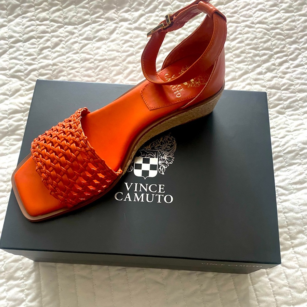Vince Camuto Orange Woven Ankle-Strap Wedge Sandal